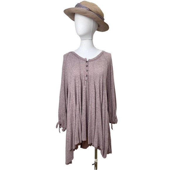 We The Free People Dress BEACHY Boho Oversized Mini Tunic Mauve Vee  Sz XS - S - Picture 3 of 8